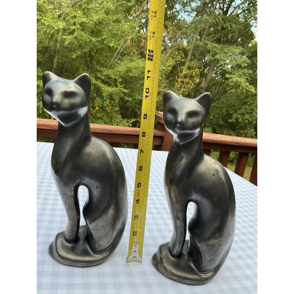 Set Of 2 MCM Ceramic Siamese‎ Cats Figurines Hand Made - Picture 5 of 6